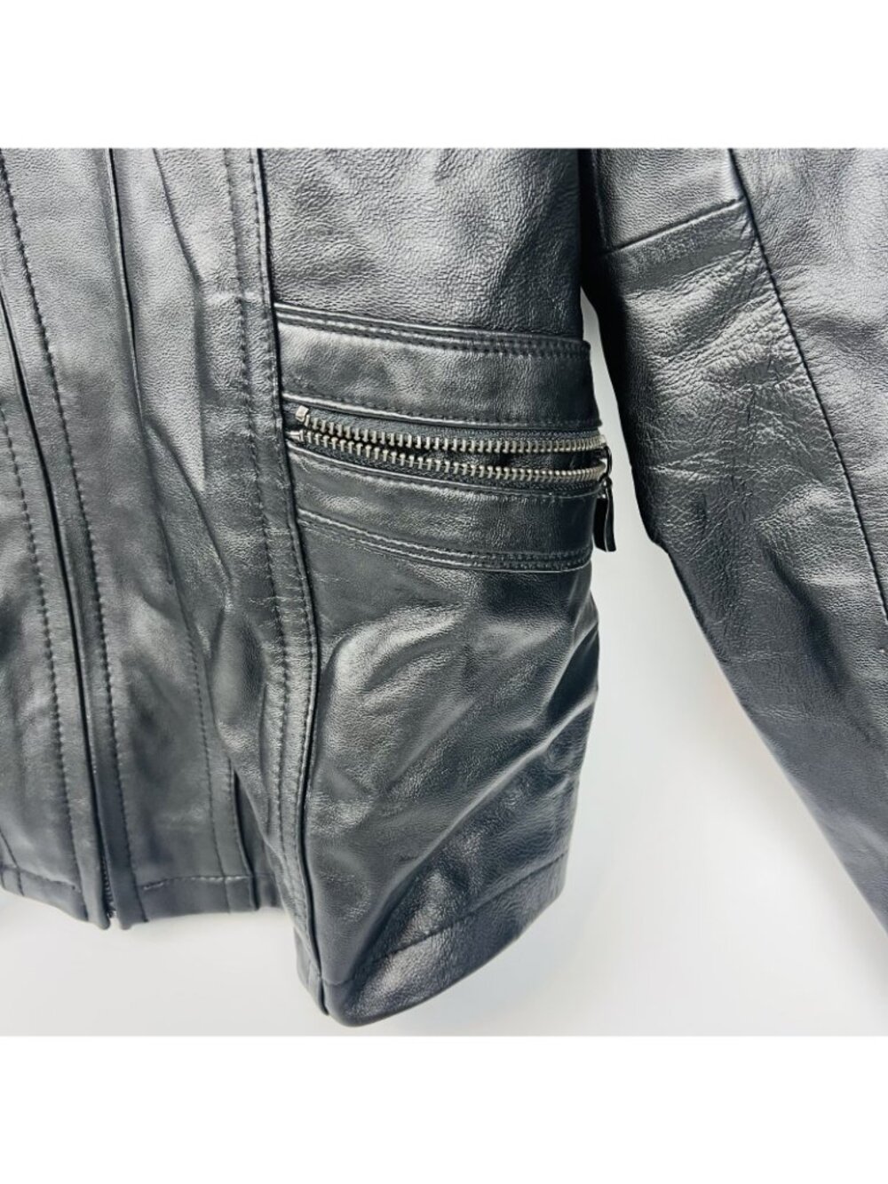 Women’s Black Leather Jacket Lane Bryant Size 14/16 Full Zip - Picture 2 of 5